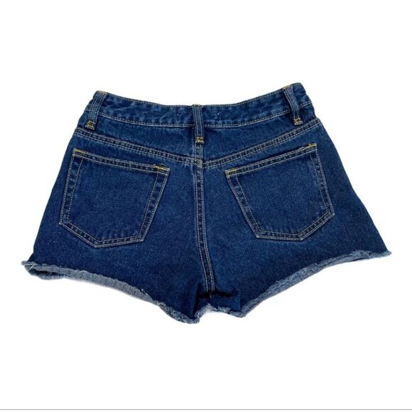 Topshop Distressed Dark Wash Five Pocket Denim Shorts Women Size 2 - Picture 3 of 7